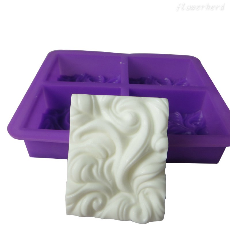 Ocean Wave Silicone 4 Cavity Rectangle Shape Soap, Lotion Bars