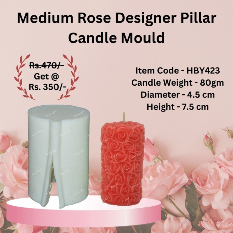 Medium Rose Designer Pillar Candle Mould HBY423, Niral Industries.