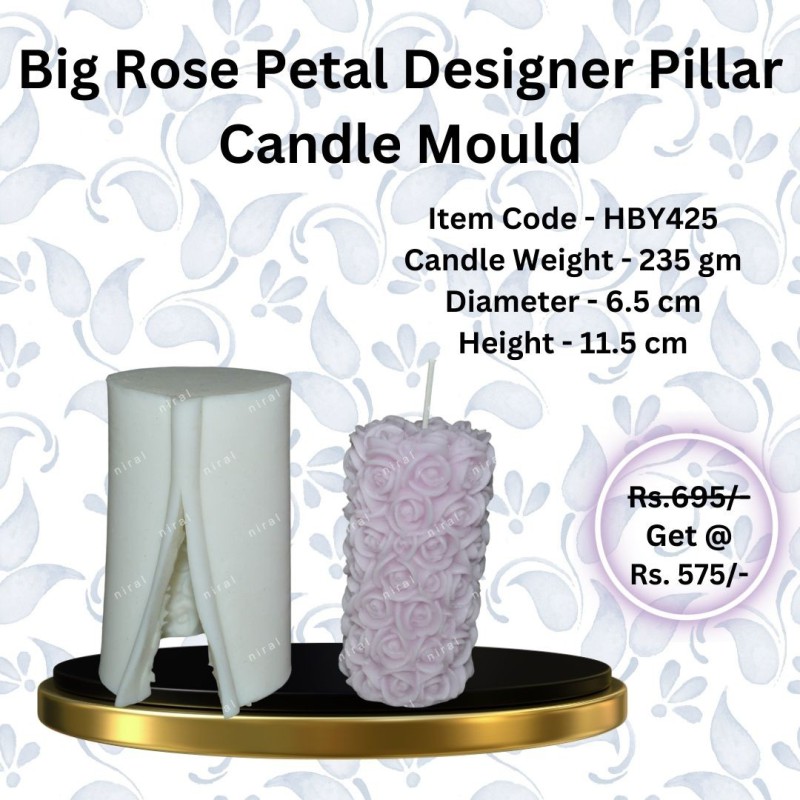Big Rose Petal Designer Pillar Candle Mould HBY425, Niral Industries.