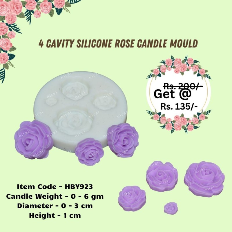 4 Cavity Silicone Rose Candle Mould HBY923, Niral Industries.