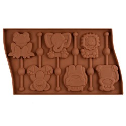 6 Cavity Lion Elephant frog monkey chocolate silicone Lollipop mold SP32501, Niral Industries