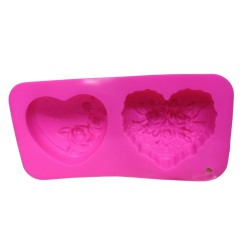 Two Heart Shaped Embossed with Flower Design Soap Chocolate Mould SP32491, Niral Industries.