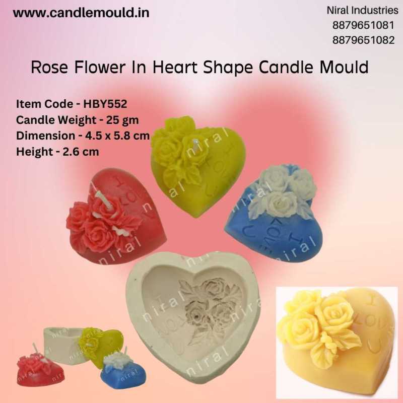 Rose Flower In Heart Shape Silicone Candle Mould HBY552, Niral Industries