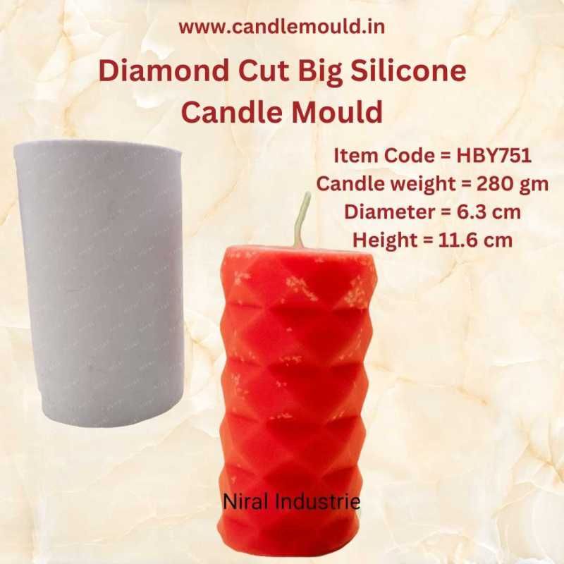 Diamond Cut Big Pillar Silicone Candle Mould HBY751, Niral Industries