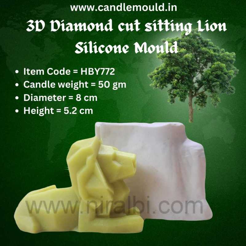 3D Diamond cut sitting Lion Silicone Candle Mould HBY772, Niral Industries.