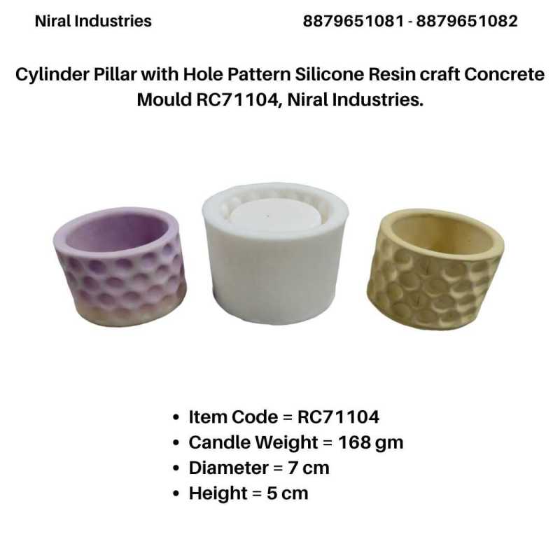 Cylinder Pillar with Hole Pattern Silicone Resin craft Concrete Mould RC71104, Niral Industries.