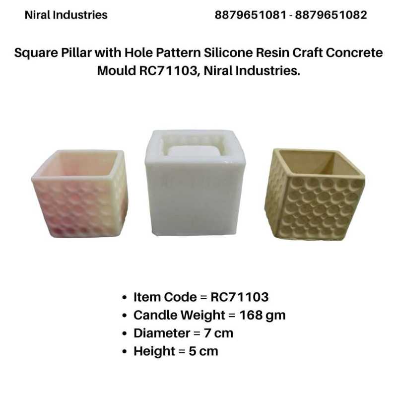 Square Pillar with Hole Pattern Silicone Resin Craft Concrete Mould RC71103, Niral Industries.